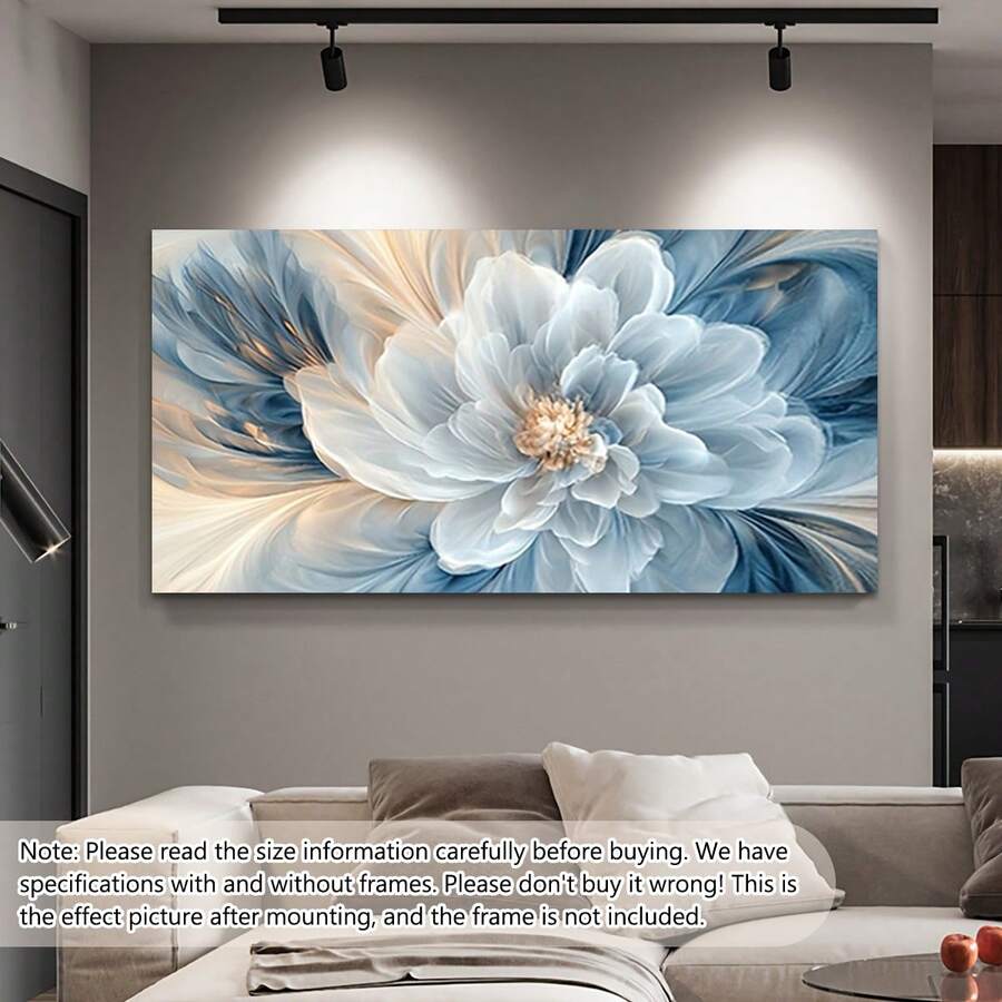 1/2幅/套 现代简约艺术画，柔和白色和浅蓝色渐变，花卉主题，防水，适用于客厅、卧室、厨房、家庭办公室、餐厅，可用作海报、墙饰、房间装饰，带框