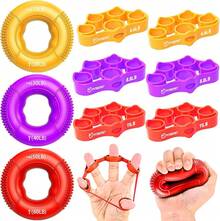 Grip Strength Trainer, Finger Exerciser, Forearm Strengthener 9-Piece Kit, Hand Grip Strengthener Targeted Strength, Relief & Recovery - 紅色 - 查看 1