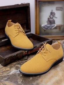 Zapatos de vestir casuales/formales tipo Derby premium para hombres, de estilo occidental, retro, ligeros y transpirables, con cordones, sencillos y de moda, versátiles, adecuados para todas las ocasiones - Caqui - Ver 5