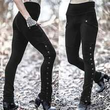 Black Pencil Pants For Women Medieval Gothic Steampunk Rivet Skinny Leggings Trousers Sexy Fashion High Waisted Denim Pants - Red - View 4
