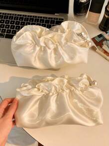 1pc White Cloud Silk Makeup Organizer Bag, Portable Women's Cosmetic Storage Bag, Travel Toiletries Storage Bag, Cosmetic Skincare Organizer Bag For Lipsticks, Eyeshadows, Makeup Brushes, Foundation And Toiletries, Suitable For Holiday Travel, Gig Party, Home Daily Use,For Holiday Beach, Bathroom Collection, Bedroom Collection, Large Capacity