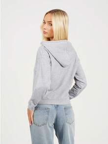 brave soul Cropped Sweatshirt With Hood, Grey - Grey - View 5