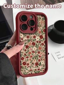 1个定制姓名手机壳，DIY个性化手机壳。独特的碎花设计，融合秋季元素。全方位保护，舒适握感，防摔抗震。送给朋友、家人、情侣的最佳礼物。适合圣诞节、母亲节等场合，带有红色像素化花卉图案。