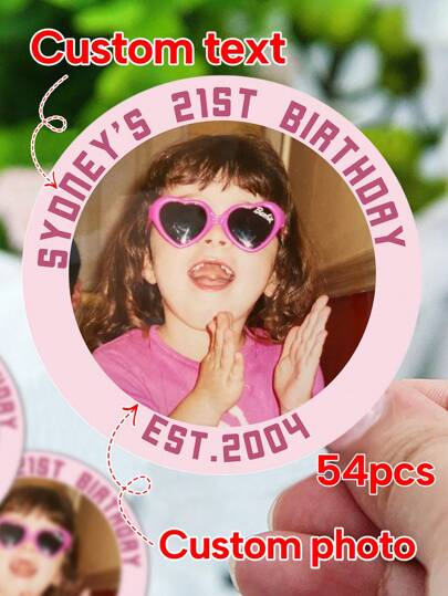 54/108/540Pcs Custom Birthday Stickers, Personalized Label Stickers, Customizable Thank You Stickers, Kids Stickers, Customized Text And Photo/Picture Stickers, Baby Shower/Bachelorette Stickers, Multi-Purpose Stickers, Birthday Gifts, Logo Stickers, Suitable For Envelopes, Gifts Boxes, Backpacks, Books, Business, Valentine's Day, Father's Day, Girlfriends, Colleagues, Bridesmaids School Supplies, Back To School,Office & School Supplies,Xmas Decoration