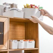 1/2/3 件多功能橱柜塑料收纳篮带手柄，家庭整理和存储，化妆品收纳盒，零食收纳，橱柜桌面大容量杂物收纳盒，厨房收纳盒，节省空间，适合学生和成人在家庭、厨房、浴室、卧室、宿舍、办公室使用