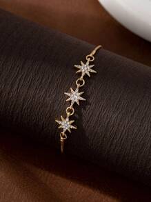 1pc Elegant Sparkling Gold-Tone Star Adjustable Bracelet For Women, Great For Vacation And Gifting