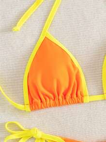 Women's Contrast Color Sexy Bandeau Bikini Set, Vacation Beach Swimsuit