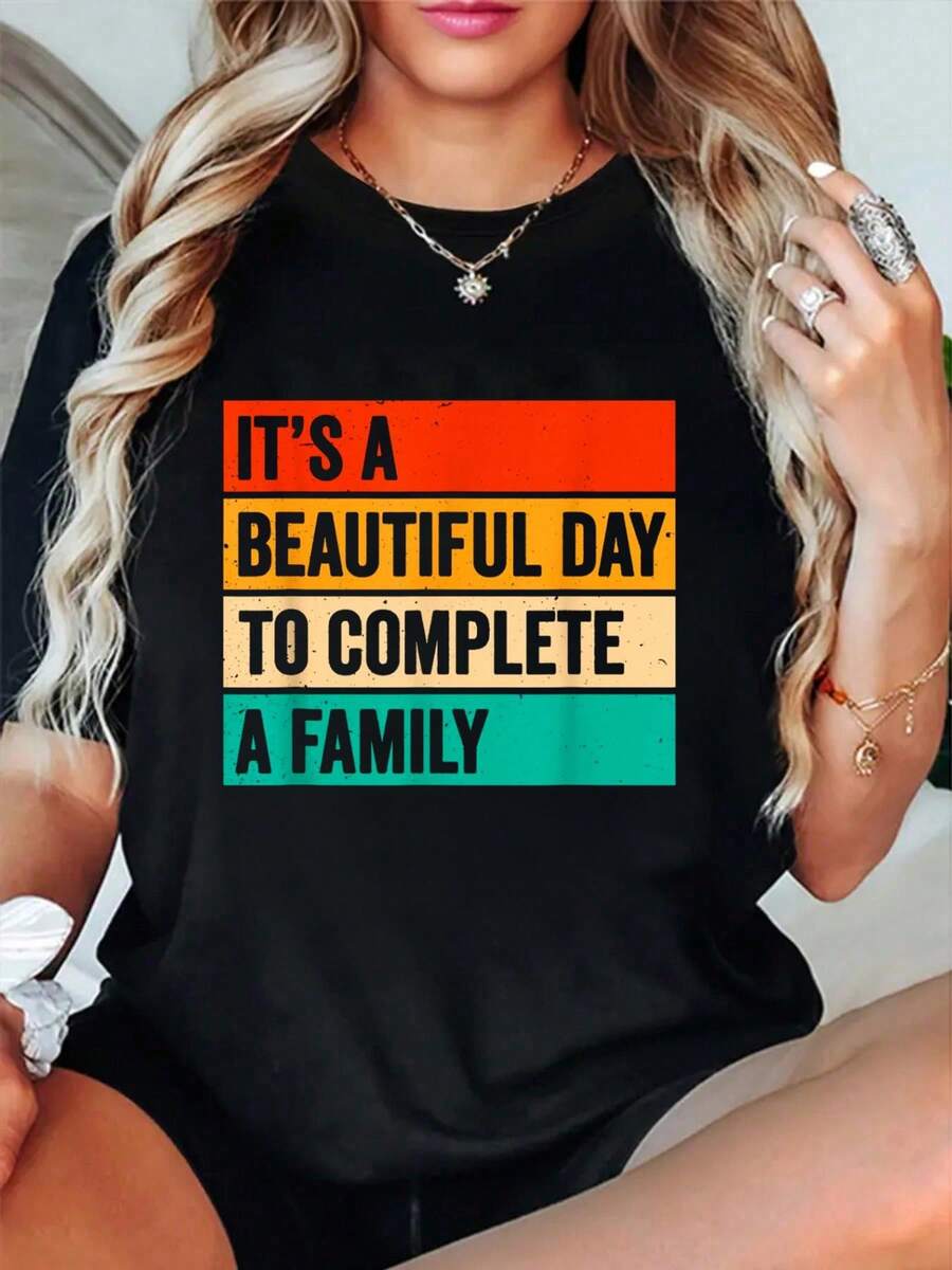 It's A Beautiful Day To Complete A Family Adoption Day T-Shirt Summer Outfits For Women T Shirts Women Graphic Tees Women - Black - View 1