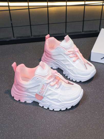 1 par de zapatos deportivos casuales de moda para niñas, de color degradado en PU, zapatos deportivos personalizados, adecuados para uso diario, escuela, deportes, todas las estaciones (estampado aleatorio, pintura en aerosol)
