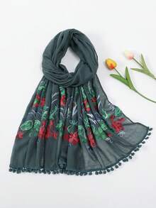 1pc Lightweight Knit Embroidered Summer Scarf - Multicolor - View 1