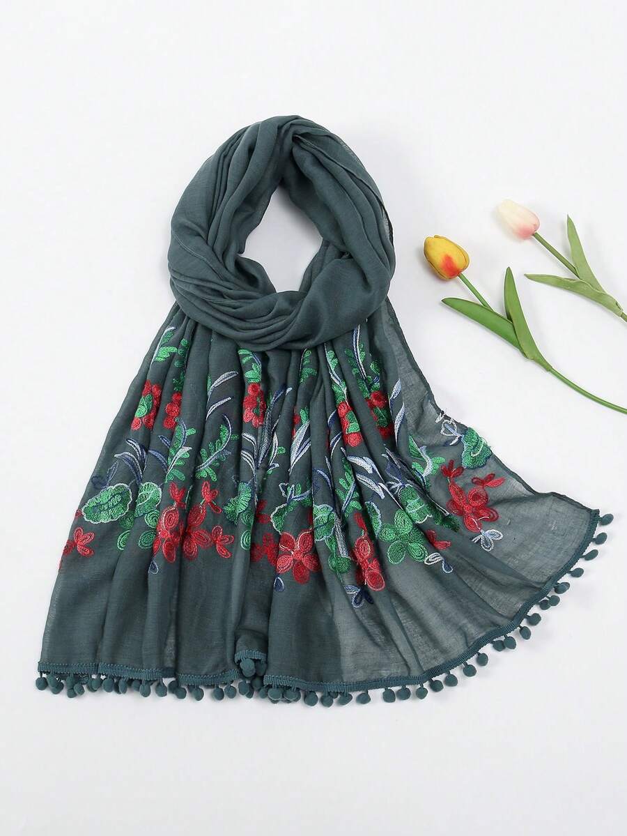 1pc Lightweight Knit Embroidered Summer Scarf - Multicolor - View 1