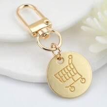 4pcs Shopping Cart Symbol Keychains, Fashionable Supermarket Trolley Zinc Alloy Keyring, Round Coin Logo Trolley Key Chain, Personalized Keychain For Home, Wallet, Car, Party & Holiday Gifts Car Accessories Bag Charm School