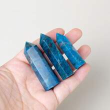 1pc Natural Healing Crystal Blue Apatite Single Point Wand Reiki Polished Gemstone Hexagonal Obelisk Column Home Desk Decoration - Blue Phosphorus Gray Single Pointed Column - View 6