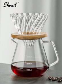 shoxil 2 Stücke/Set, Kaffeefilter Set, Glaskaffeetopf und Filterkanne mit Bambusständer, Glaskaraffe und Kaffeefilter, Tropfkaffeemaker Set für Zuhause oder Büro, 1-4 Tassen