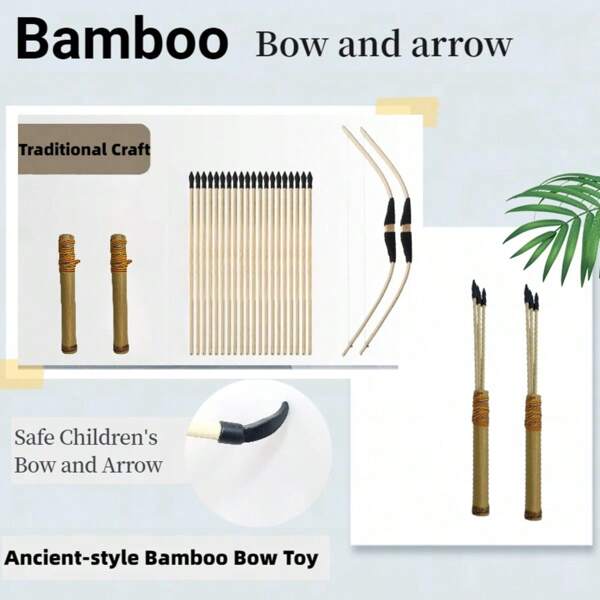 Arco e flecha de bambu com pontas de borracha macia, flecha de brinquedo infantil, arcos de arco e flecha com ponta de borracha macia para iniciantes, arcos de arco e flecha para brincadeira ao ar livre para meninos e meninas de 3 a 8 anos, presente de aniversário, inclui 5 flechas, 1 arco, 1 cano de flecha | Brincadeiras internas e externas