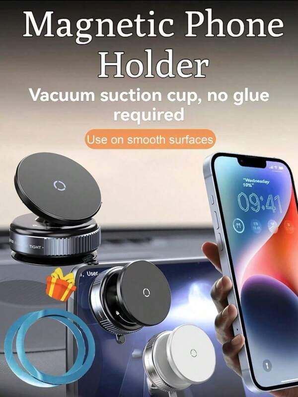 1pc 360 Degree Rotating Base Vacuum Suction Cup Magnetic Suction Car Phone Holder Car Navigation Dedicated Phone Holder Car Compatible With IPhone, Android Phone, Gift For Birthday, Family, Friends Car Accessories, Car Phone Holder