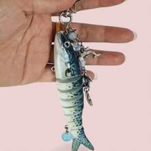 1 pieza Llavero de pez hecho a mano, encantos de bolso de océano, llaveros de océano, llaveros de señuelo de pesca artificial, encantos de peces con cuentas, regalos para pescadores, accesorios escolares y de automóvil, gótico lindo Y2k