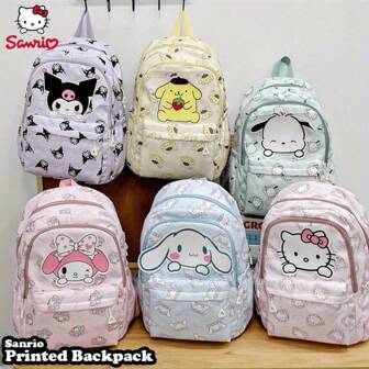 Printed Backpack - Featuring Three Classic Characters - Cute And Durable Design, Multi-Pocket Design - Suitable For Daily Use, School And Travel School Supplies, Back To School