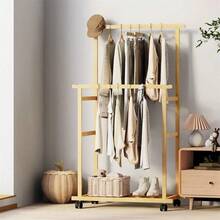 Clothes Rail Rack: Double Hanging Rails Clothes Rack On Wheels Free Standing Garment Rack With Storage Shelves Coat Rack For Dress Pants Shoes 80x40x160cm (LBSJJ-ZY643) - default - View 4