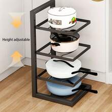 1pc Adjustable Floor Standing Pot Lid Organizer Rack, Kitchen Storage Shelf - Multicolor - View 4