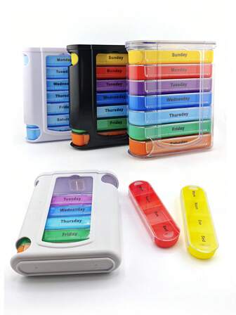 1pc Medicine Storage Box, Home Colorful Stacking Pill Box Medicine Box Pill Storage Box, 28 Compartments, 7 Days A Week Portable Pill Box, Travel Essentials Pill Box, Medicine Organizer, Pillbox First Aid Kit