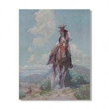 1 pieza Pintura al óleo con retrato de vaquero vintage en lienzo, póster, impresiones rústicas occidentales de caballo, imágenes de pared sombrías para decoración del suroeste, con opción de marco - Multicolor - Ver 18