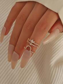 1pc Minimalist Elegant Cubic Zirconia Flowers 18K Gold Nail Rings For Women, Adjustable Statement Jewelry, Suitable For Daily Wear And Gift