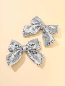 2pcs/6pcs Glitter Bow Hairclips For Girls, Solid Color Barrettes For Party, Cheerleader, Cute Kids Hair Accessories, Shiny Gift For Children - Multicolor - View 13