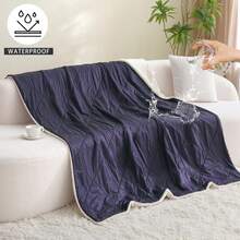 1pc Waterproof Flannel Blanket, Soft & Skin-Friendly, Multifunctional Couple & Pet Blanket, Suitable For All Seasons, Bedroom & Living Room - Navy Blue - View 2
