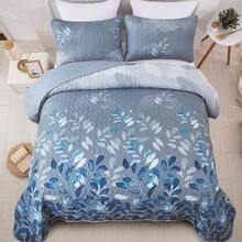 3 Pieces Navy Blue Floral Bedspread Coverlet Set Queen Size, Soft Microfiber Lightweight Grayish Blue Gradient Floral Bedding Set 96"X90" - Blue - View 3