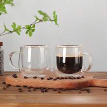 1pc Double Layer Insulated Glass Cup With Handle, Transparent Water/Coffee/Tea Cup, Thick Heat-Resistant Glass