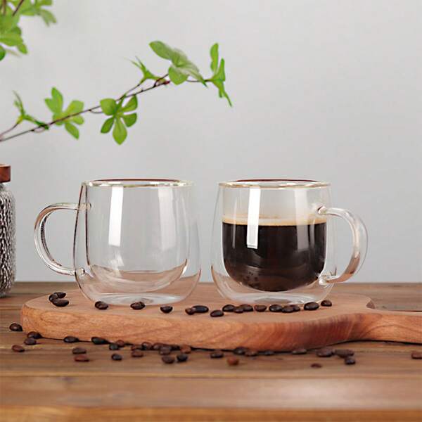 1pc Double Layer Insulated Glass Cup With Handle, Transparent Water/Coffee/Tea Cup, Thick Heat-Resistant Glass