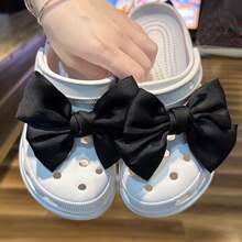 1 Pair Chic Double Bowknot Shoe Charms - Polyester Fabric, Perfect For Clogs & Slip-Ons,