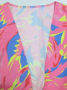 Women's Summer Chiffon Floral Print Kimono/Coverup, Long Sleeve, Asymmetrical Hem, Suitable For Outdoor, Beach, Vacation