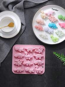 1/2/3 件恐龙形状硅胶糖果/巧克力/果冻/冰块模具，12 腔动物烘焙模具 - 藕粉色 - 查看 8