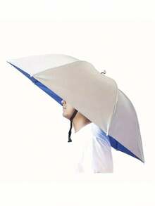 1 件银色单层防风防雨遮阳钓鱼伞帽，头戴式防晒伞帽