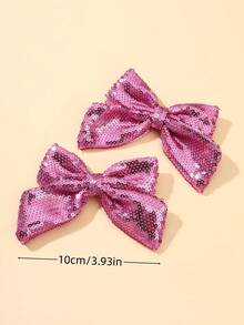 2pcs/6pcs Glitter Bow Hairclips For Girls, Solid Color Barrettes For Party, Cheerleader, Cute Kids Hair Accessories, Shiny Gift For Children - Multicolor - View 2