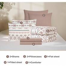 Boho Comforter Set 8 Pieces All Season Reversible Bed In A Bag Lightweight Soft Bedding Breathable Warm Brown 90X90 - 酒紅色 - 查看 7