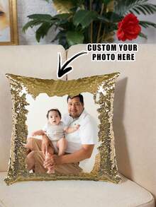 1 Peça Capa de Almofada Personalizada com Lantejoulas, Caso de Almofada com Foto Personalizada de Lantejoulas, Capa de Almofada com Lantejoulas Personalizada, Fronha de Lantejoulas Personalizada, Presentes para Dia do Pai, Dia das Mães, Decoração de Sofá da Sala de Estar, Itens Essenciais de Casamento, Dia dos Namorados, Aniversário, Presente para Mãe/Esposa/Namorada