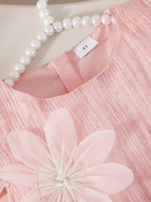Young Girl Fashionable Socialite Pink Cap Sleeve Mesh Floral Dress, Suitable For Party, Commute, Beach, School, Photoshoot, Everyday Wear, Summer