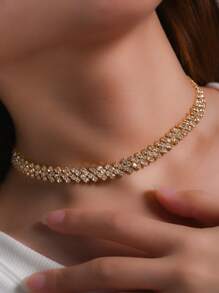 1pc Luxury Water Drop Rhinestone Claw Chain Soldered Rhinestone Necklace For Women, Perfect For Wedding, Engagement, Evening Party