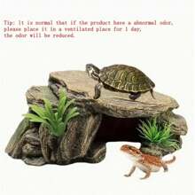 Realistic Resin Turtle Sundeck - Artificial Rock Sanctuary & Terrarium For Reptiles, Frogs & Turtles | Easy-To-Install Aquarium Ornament With Natural Rock Texture And Green Moss Cover, Turtle Habitat Decor