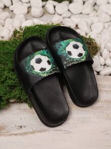Nuevas zapatillas con estampado de fútbol para adolescentes, con forro suave, ligeras, suela cómoda de EVA, sandalias planas tipo slip-on, apropiadas para la vida diaria en el hogar durante el verano