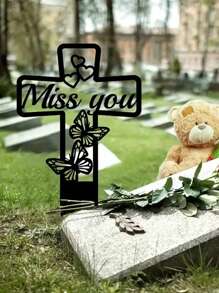 1pc Iron Butterfly Memorial Plaque Decoration, Garden Stake Sign, Commemorative Family Sign, Outdoor Yard Or Grave Decoration