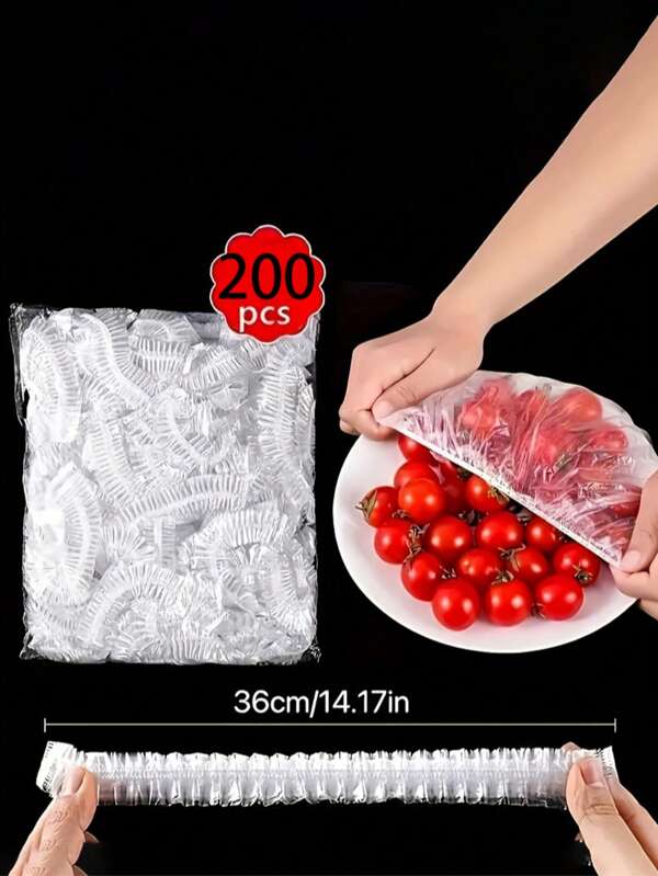200 Stücke/100 Stücke Einweg Lebensmittel Abdeckungen: elastische Küchen Aufbewahrungsbeutel, auslaufsicher und staubdicht, frisch für Obst, Reste und Reis - hergestellt aus PE Material