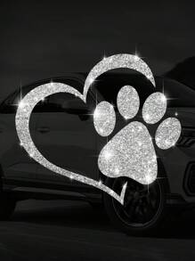 1pc Dog Palm Print Heart Shaped Design Innovative Imitation Diamond Sticker Shiny Cute Car Stickers Car Styling Cartoon Stickers For Car Motorcycle