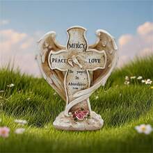 Angel Wing Embracing Cross Statue Cemetery Decorations Memorial Decor For Beloved One - Ivory - View 4