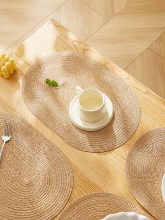 1/2/4/6/8pcs Minimalist Ombre Beige-Coffee Oval Polyester Placemats