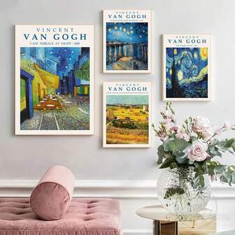 1 pieza Póster de obra de arte de Van Gogh Starry Night Abstract, con opción de marco, impresiones en lienzo, pósteres vintage, arte de pared en lienzo para decoración del hogar y sala de estar