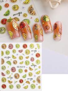Fruits Strawberry Nail Stickers Grapes Avocado Apple Banana Pineapple Lemon Refreshing Summer Jelly Embossed Fruits Nail Designs 5D Self-Adhesive Nail Decals Adhesive Decoration